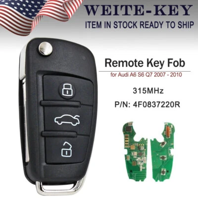 Flip Remote Key Fob 315MHZ For 2007 - 2010 Audi A6 Q7 S6 IYZ 3314 P/N#4F0837220R - Image 1 of 4