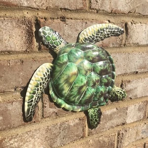 11”x10” Small Metal Green Sea Turtle Wall Art Decor Nautical Beach Coastal House - Picture 1 of 4