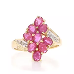 Yellow Gold Ruby Diamond Cluster Cocktail Bypass Ring - 10k Oval 1.02ctw - Picture 1 of 9