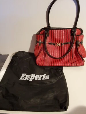 EMPERIA? BOLSO DE MANO LG DE CUERO VEGANO ROJO Y NEGRO A RAYAS "TEJIDO" MONEDERO Foto 1 de 4