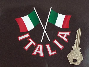 ITALIA Text & Crossed Italian Flags Bike or Car STICKER 4" Italy Helmet Racing - Picture 1 of 1