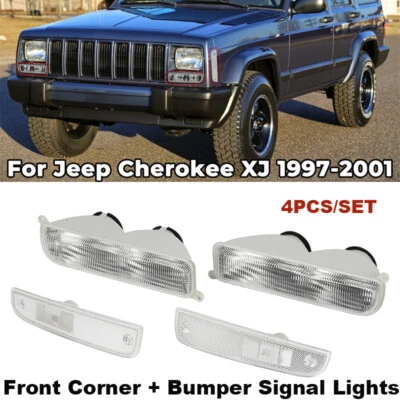 Clear Front Corner + Bumper Signal Lights 4PCS For 1997-2001 Jeep Cherokee XJ - Image 1 of 4
