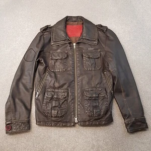 Superdry Mens Jacket Small Brown Leather Brad Biker Coat Moto Motorcycle Cafe - Picture 1 of 14