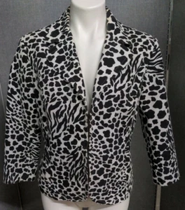 Chicos Jacket Womens 1 Black White Animal Print Pockets Long Sleeve - Picture 1 of 10