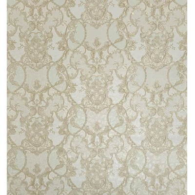 Ivory Tan gold metallic damask wallpaper faux leopard cheetah skin textured roll - Image 1 of 4