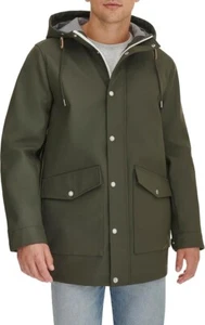$200 Levi's Men's Rubberized Rain Parka Jacket Olive Green Waterproof Sz Medium - Picture 1 of 5