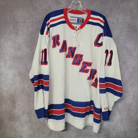 Vintage 90s CCM NHL New York Rangers Mark Messier 11 Home White Jersey Mens 2XL Cover
