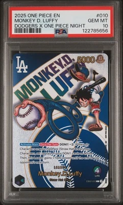 2025 ONE PIECE PROMOS DODGERS X ONE PIECE NIGHT  #010 MONKEY D. LUFFY PSA 10 - Image 1 of 2