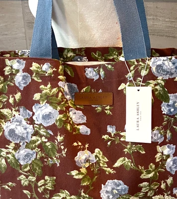 Laura Ashley 'Madelyn' Canvas Tote Periwinkle & Maroon Cottagecore Shabby Chic - Image 1 of 4