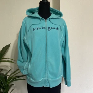 Sudadera con Capucha Life Is Good Para Mujer M Turquesa Cremallera Completa L/S Bordada Suave Sudadera - Imagen 1 de 12