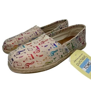 TOMS Alpargata Shoes Womens Size 5.5 Rainbow Music Notes Canvas Espadrille Flats - Picture 1 of 24