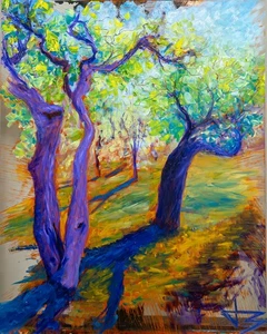 Shadow Trees 11x14 Framed Original Oil Painting on Acrylic Glass Vibrant Color - Picture 1 of 3