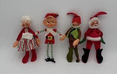De colección 1963 Annalee Mobilitee Mrs Claus, Santa and Elf Comes con Elf Hugger Foto 1 de 4