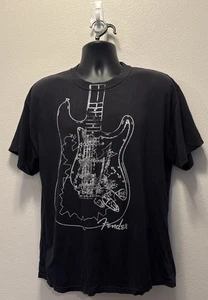 Fender T Shirt Mens L by Du Vinci Guitar Graphic Logo Music Black Short Sleeve - Picture 1 of 3