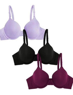 Juego de 3 sujetadores Fruit Of The Loom para mujer 40C negro lila púrpura con aros FT797PKA Foto 1 de 4