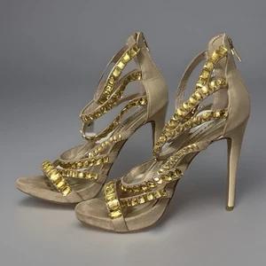 "Tacones de aguja Zigi Soho MEG 8m oro cristal brillante tiras 5"" cremallera trasera desnuda" - Imagen 1 de 14