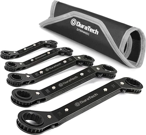 5 Pc Double Offset Box End Reversible Ratcheting Wrench Set, SAE, Heavy-Duty, Ma - Picture 1 of 12