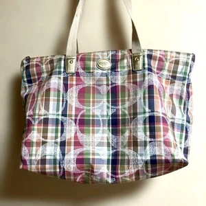 Coach Plaid Shoulder Bag Used Durable Tote - Picture 1 of 12