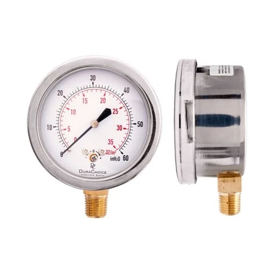 2-1/2" SS Low Pressure Gauge Dual Scale, 1/4" NPT, Lower Mount, 9oz x 15in - Image 1 of 2