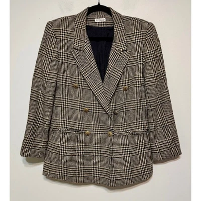 Doncaster Old Money Glen Plaid Woven Silk Blazer Size 2 Double-Breasted Preppy - Image 1 of 4