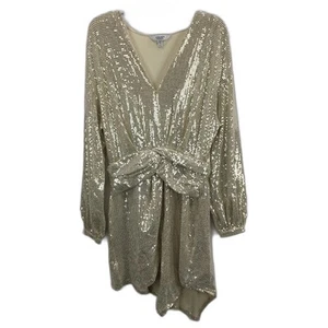 NEW Ever New Light Gold Sparkly Long Sleeve Mini Party Dress Ladies Size AU 12 - Picture 1 of 5