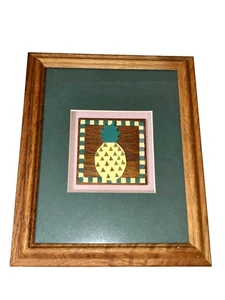 Appendiabiti da parete vintage grafica Figi legno incorniciato opaco dipinto a mano ananas arte - Foto 1 di 4