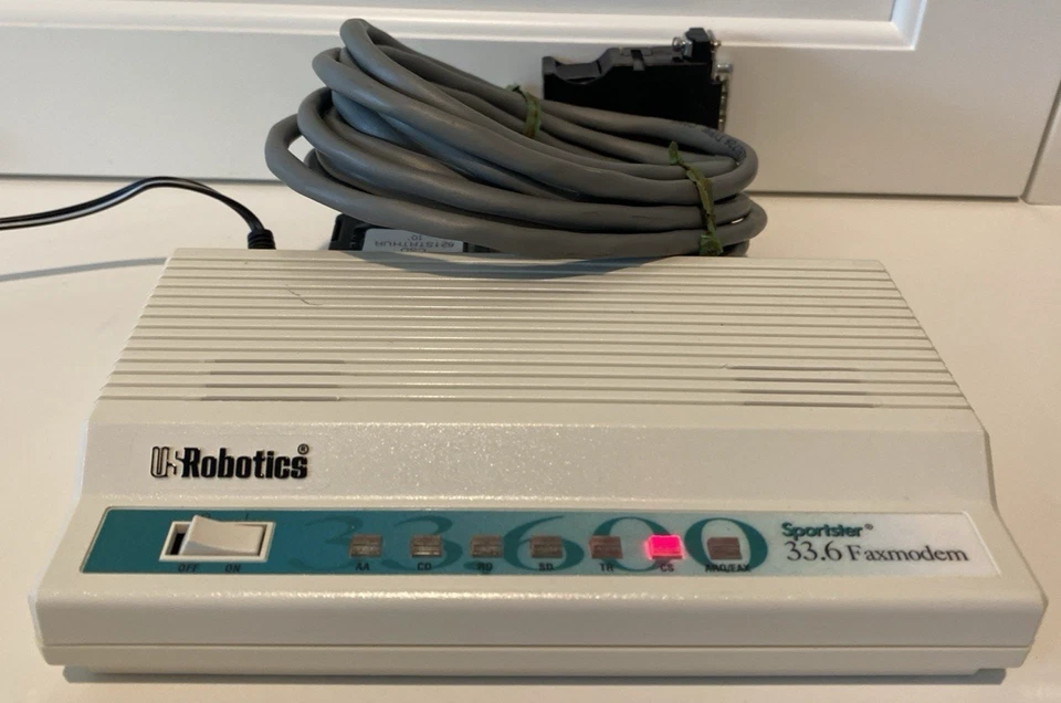 De colección US Robotics Sportster 33.6 módem de fax 0459 con cable encendido Foto 1 de 4