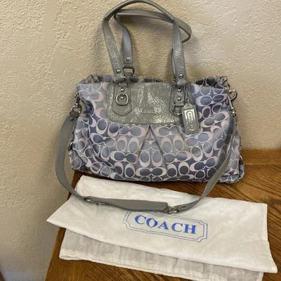 Large COACH Purse Ashley Signature C Pink Gray Satchel Shoulder F18450 DUST BAG - Image 1 of 4