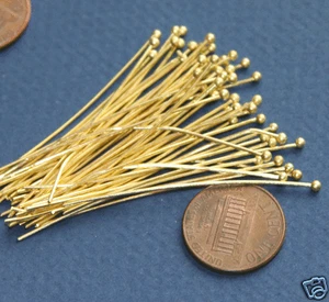 50 pcs of Gold Plated Ball end headpin - 22G with 2mm ball - Foto 1 di 1