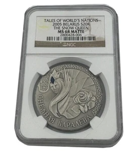 2005 Belarus Tales of the World - The Snow Queen NGC MS68 Silver Coin - Picture 1 of 2