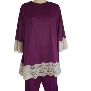 60's Gilead S Nylon & Lace Pajamas 2 Pc Loungewear Tunic & Pants 24"-32" Waist - Picture 1 of 19