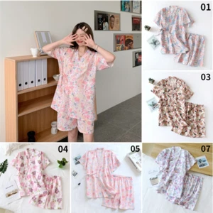 Japanese Kimono Pajamas Set Gauze Cotton Sleepwear Sakura Yukata Sauna Suit - Picture 1 of 17