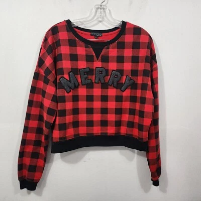 Sudadera Fifth Sun Buffalo a Cuadros 'MERRY' Vacaciones Roja Negra Recortada Para Mujer L Foto 1 de 4
