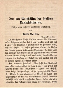 H. Harden: Papier Papierfabrikation im 19. Jh. - Hist. Bericht v. 1885 SEHR RAR! - Bild 1 von 4