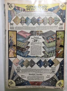 1918 Antique Montgomery Ward Catalog Color Page Fabric Ginghams Percales - Picture 1 of 3