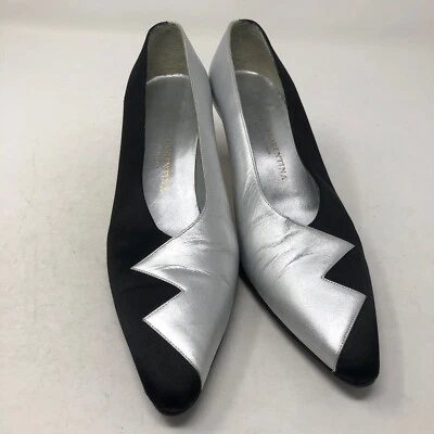 复古 Silvia Fiorentina 泵金属银色黑色抽象女式 8 复古 Y2K — 第 1/4 张图片