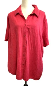 Camisa Suelta Texturizada 18W/20 Roja Abotonada Rayón/Poli Blanco Ciervo - Imagen 1 de 6