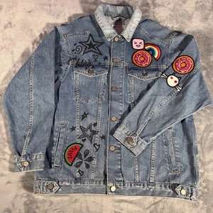 ASOS Giacca Denim Donna Large (UK 14) Blu Chiaro Patch Stencil Ricamato *Raro - Foto 1 di 9