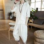 Mens Summer Cotton Linen Casual  Chinese Style Short Sleeve T-Shirt + Pants