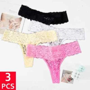 3 Pack Women Underwear Sexy Lace Lingerie Panties G-String Brief Thong Plus Size - Picture 1 of 13