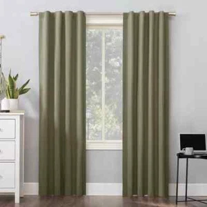 SUN ZERO (2 PK) CYRUS THERMAL TOTAL BLACKOUT BACK TAB CURTAIN PANEL, 40X63 OLIVE - Picture 1 of 9