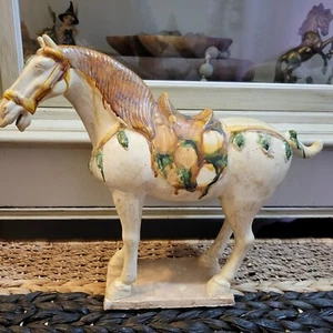 12" Stamped Chinese Tang Dynasty Style Sancai Glazed Ceramic Horse Statue Zhang - Picture 1 of 12