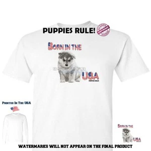Puppies Rule Alaskan Malamute Dog Breed Born In The USA Series Graphic T Shirt - Picture 1 of 5