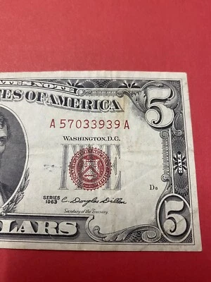 Fancy Serial Number $5 1963 A 5703 3939 A Repeat Ending SN 3939 . - Image 1 of 4