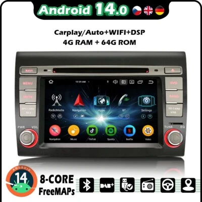 4+64GB Android 14 DVD Autoradio GPS Navi Für Fiat Bravo IPS DAB+CarPlay Wifi IPS - Bild 1 von 4