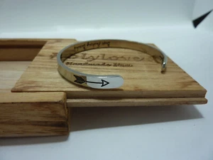 Stainless Steel Silver Tone Cuff Bangle Engraved Bracelet NEW IN BOX - Picture 1 of 4
