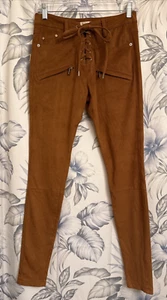 BOSTON PROPER Women's Brown Soft Velvety Lace-Up Stretch Pants Size XS (28"x31") - Picture 1 of 6