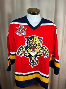 FLORIDA PANTHERS NHL HOCKEY 2002 TEAM SIGNED JERSEY CCM RED VINTAGE FIGHT STRAP - Picture 1 of 24