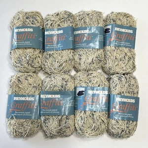 Vintage Reynolds Graffiti Yarn Cotton Aran Medium Ivory Bluish Gray Lot of 8 - Picture 1 of 11