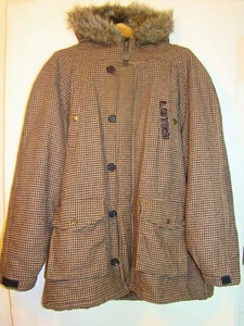 LOT 29 HIP HOP VINTAGE BROWN HOUNDSTOOTH PARKA COAT FAUX FUR HOOD SIZE XXL  AC - Picture 1 of 11